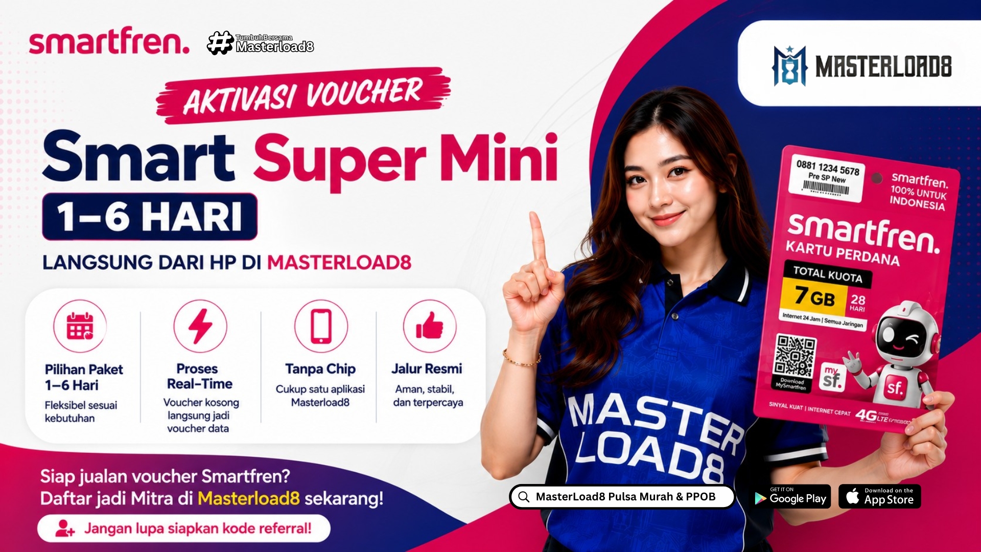 Cetak Voucher Smartfren SuperMini 1-6 Hari di Masterload8, Cara Inject Cepat dari HP