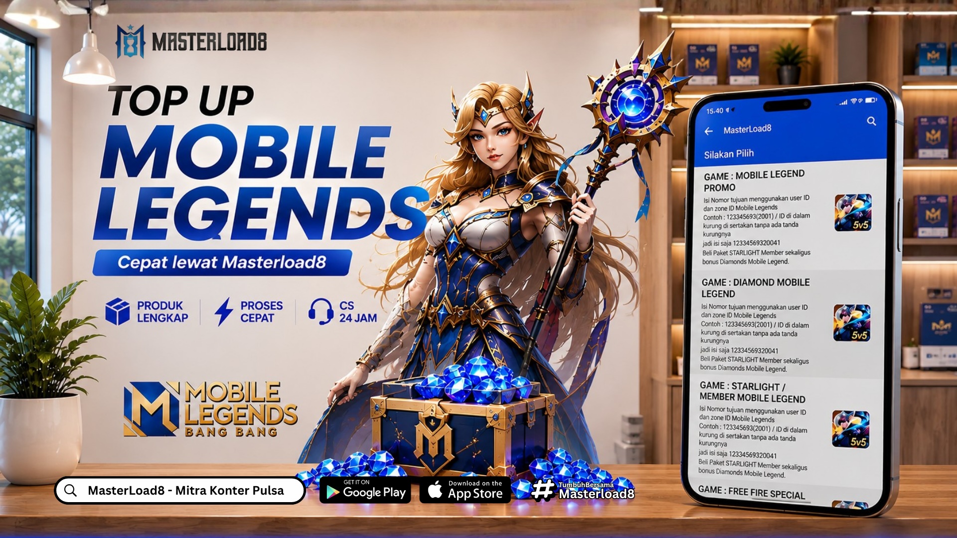 Top Up Diamond Mobile Legends Lewat Aplikasi, Proses Instan | Masterload8